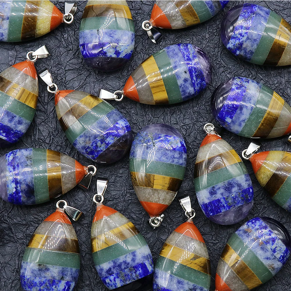 

Natural Quartz Agate Seven Chakra Pendant Reiki Energy Healing Crystals Gemstone Charm Jewelry for Yoga Meditation