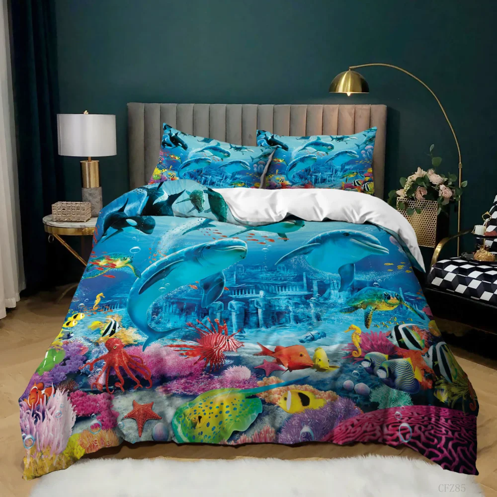 

Bedding Set Full Size Luxury Kids Duvet Cover and Pillowcase Set Twin Full King Bed Comforters Underwater World Bedding