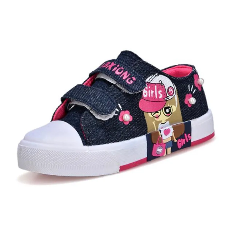 

2021 Girls Canvas Shoes Kids Fashion Denim Breathable Princess Sneakers Breathable Casual Shoes Student Leisure Board Shoes