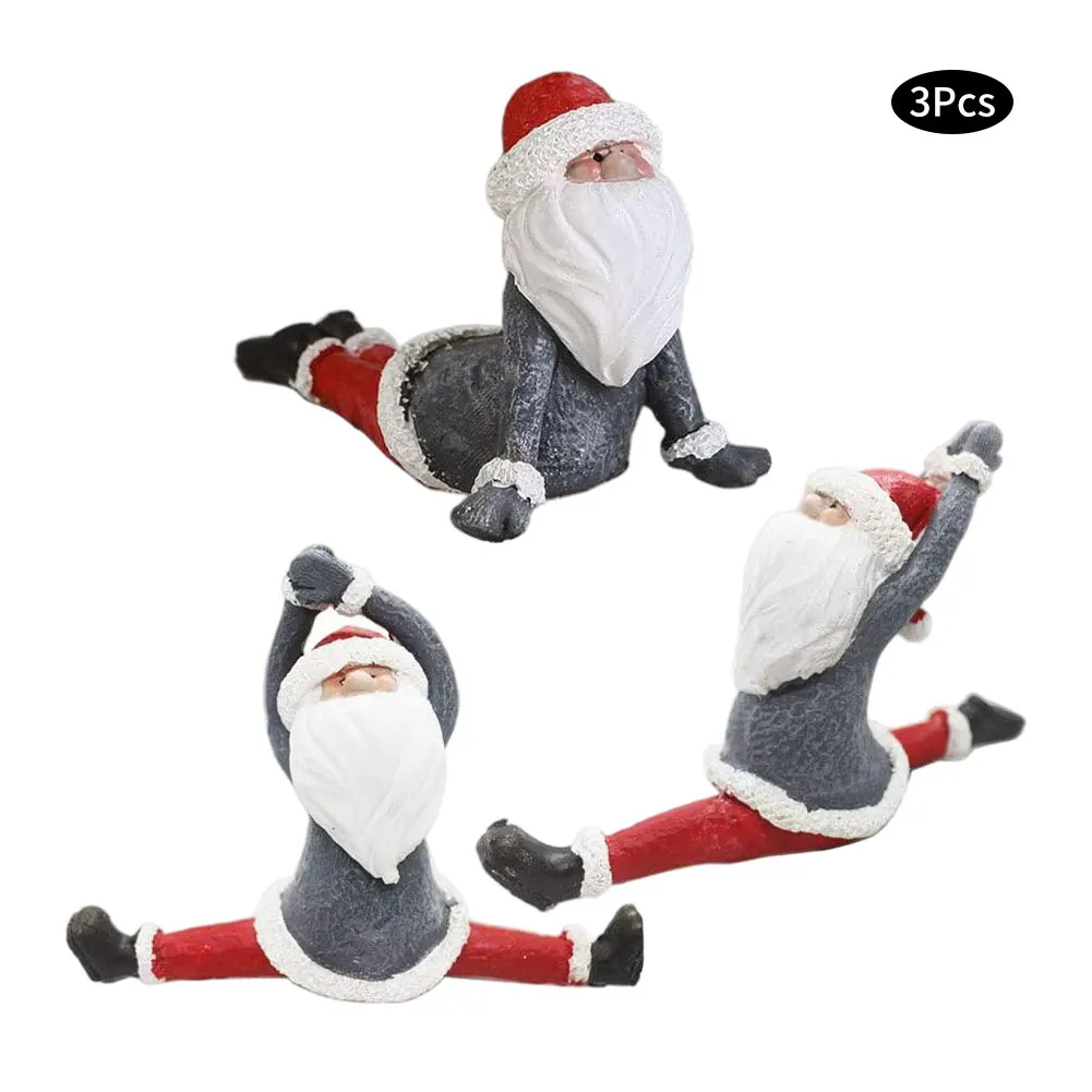 

3PCS Funny Christmas Dwarf Figurine Resin Santa Statue Ornaments Yoga Gnomes Figurines Garden Sculpture Decorations For Gifts