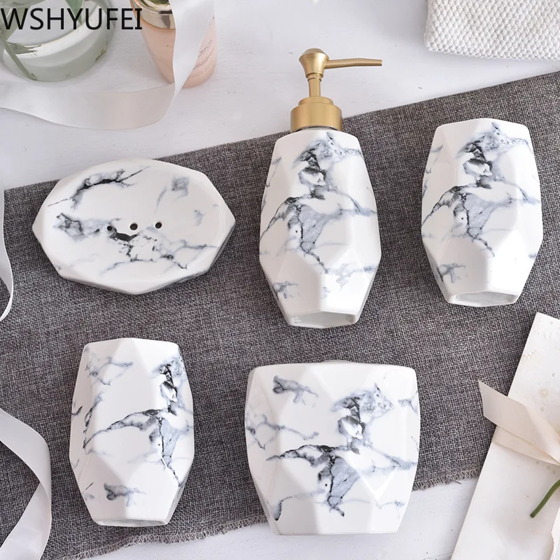 Керамический набор для ванной из пяти предметов комнаты скандинавской песчаника