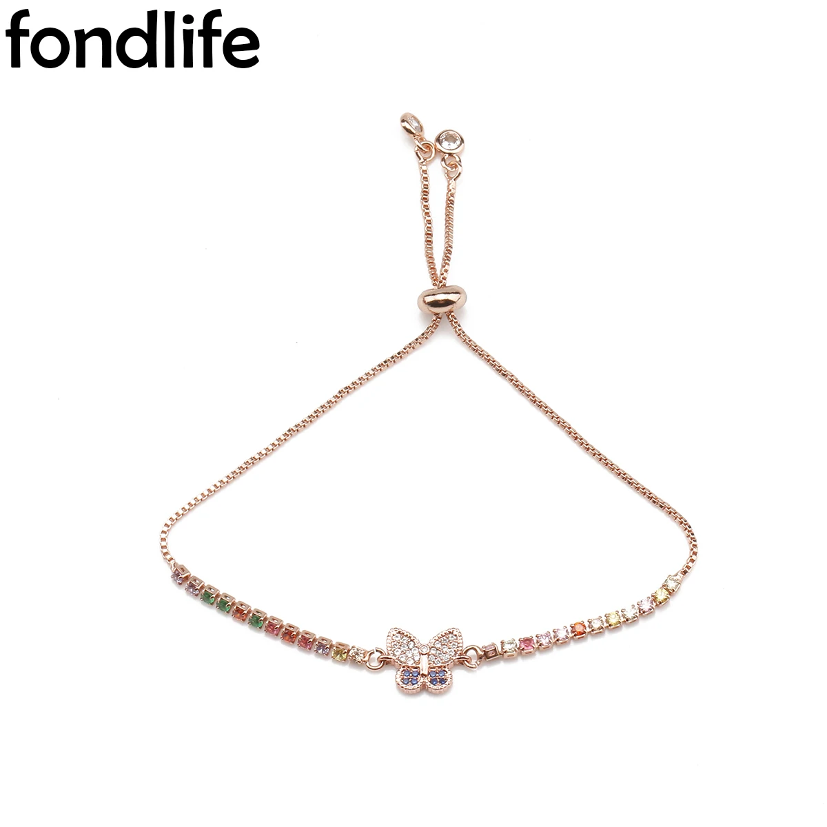 

Luxury Two-Tone Butterfly Bracelet Rose Gold CZ Couple Gift Chain Jewelry 2021 Hand Woven Adjustable Girlfriend Wristband Woman