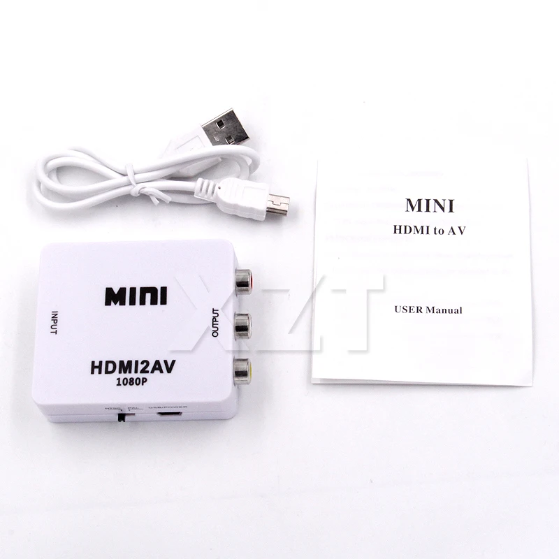 HDMI К AV Scaler адаптер HD видео композитный конвертер коробка HDMI к RCA AV/CVSB L/R видео 1080P мини HDMI2AV Поддержка NTSC PAL - Цвет: Белый