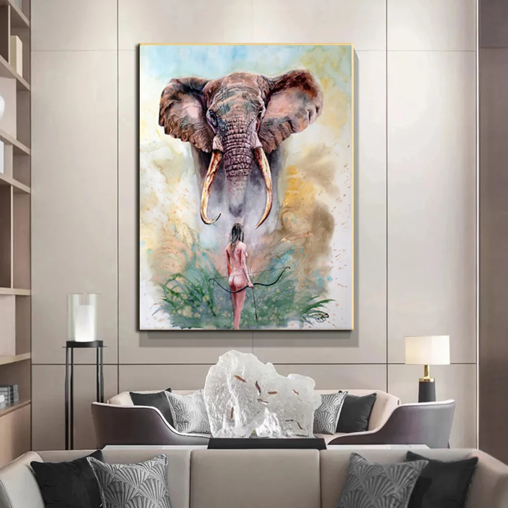 

Modern Wall Art Poster Sexy Girl And Elephant Prints On Canvas Painting Wall Art Picture for Living Room Home Decor Cuadros