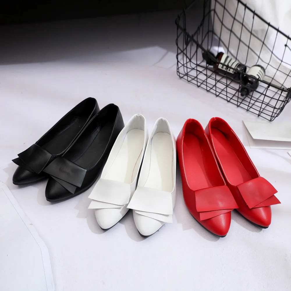 

Women Flats Quality Pu Leather Slip On Shoes Female Pointed Ballet Flats Black Red Woman Work Shoes Ladies Pointed Toe Loafers