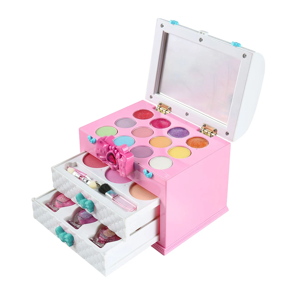 

Girl Pretend Play Makeup Set Cosmetic Kit Toy With Portable Box For Girl Gifts 3 Colors Bright Nail Polish Care For Your Nails