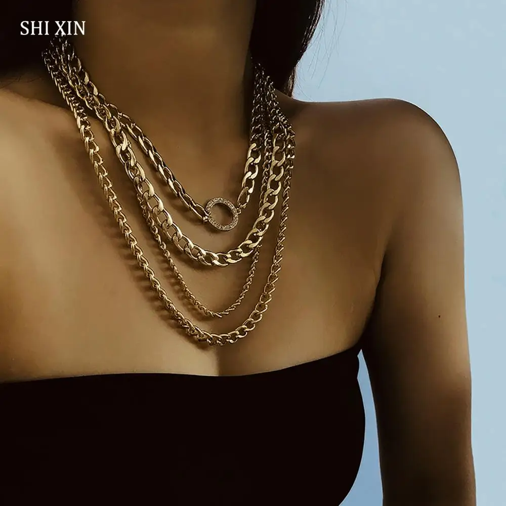 SHIXIN, панк, Майями, кубинская цепочка, ожерелье, массивное золото/серебро, многослойное колье, ожерелье для женщин, хип-хоп, массивное ожерелье