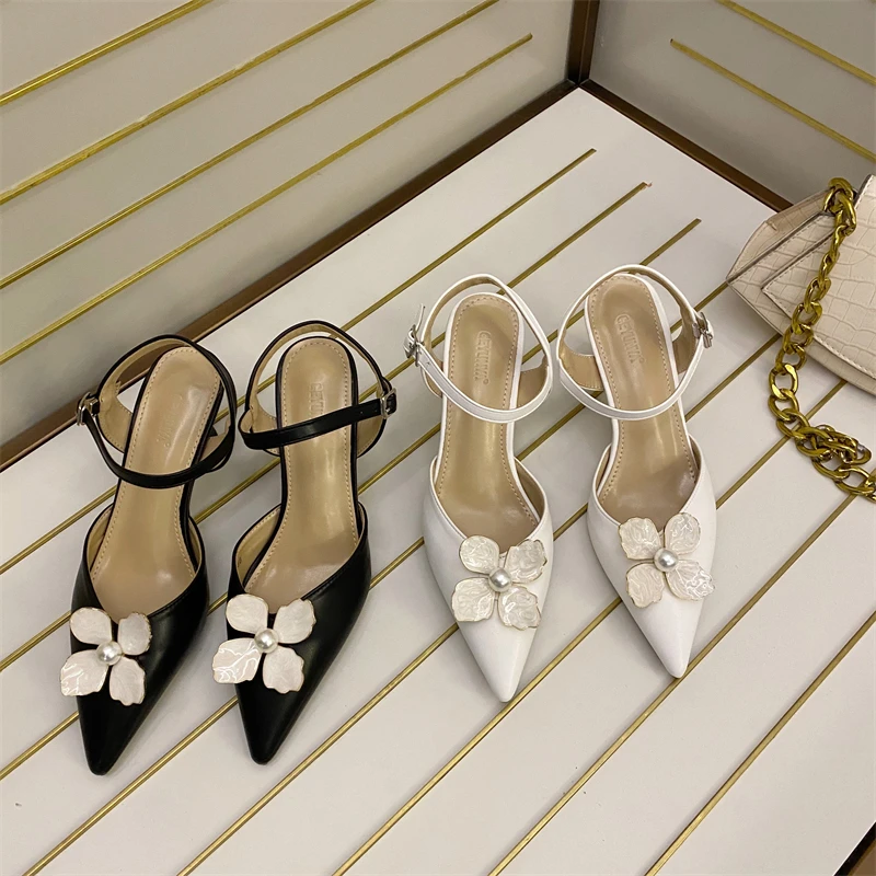 

2021 Flower Pointed Toe Pumps Summer High Heel Sandals Women Shoes Fashion Designer Sandals