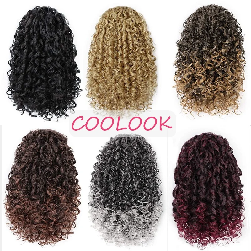 

14 Inch Ombre Brown Blonde Ponytail Hair Piece Afro Kinky Curly Ponytail Hair Clip African American Synthetic PonyTail Extension