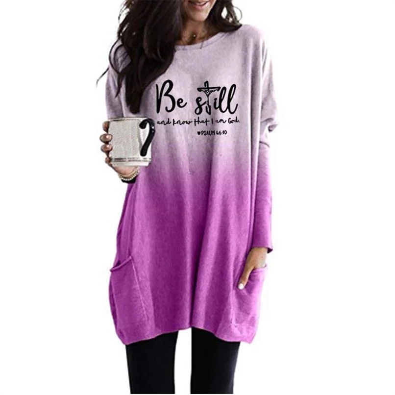 

Fashion Casual Pullovers For Women Be Still Know God Letter Print Hoodies Women O-neck Cross Faith Loose Pockets Sweatshirts