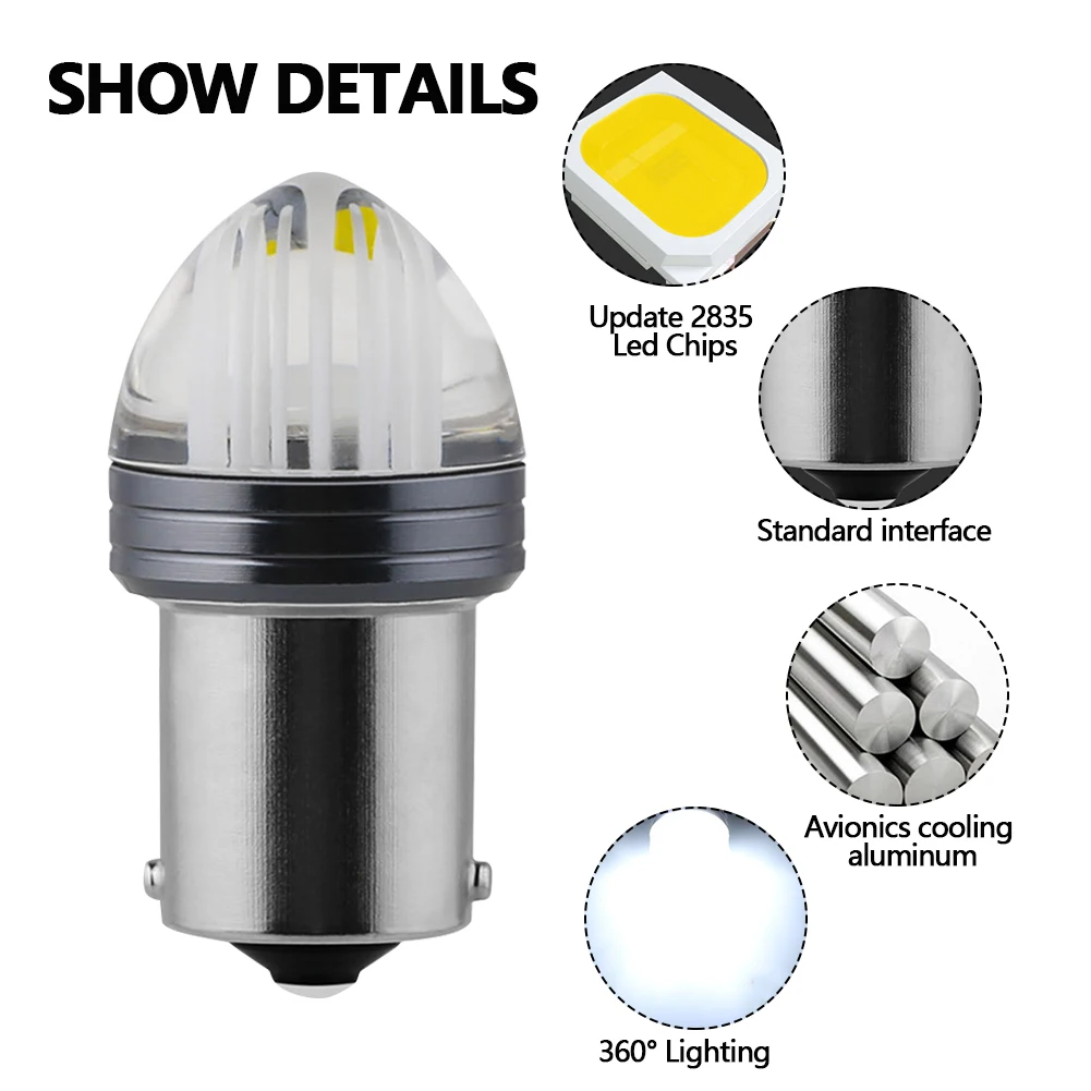 

Светодиодная лампа P21W 1156 BA15S 2 шт., лампа для автомобиля BAY15D с 3D линзами, P21/ 5 Вт, 1157, яркость R5W, R10W, 12 В, лм