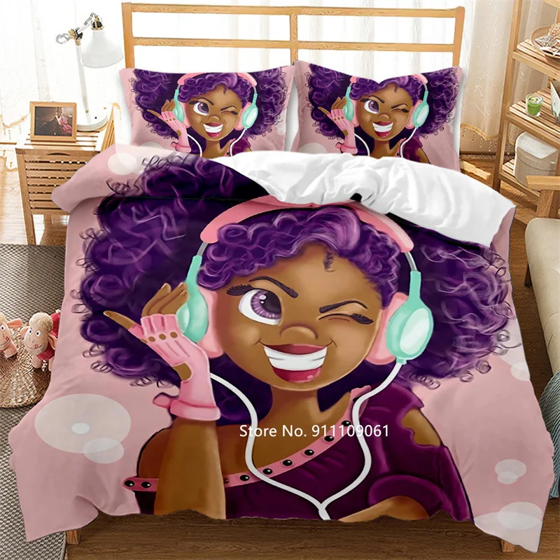 

Fashion Music Girl Quilt Cover Pillowcase African Girl Bedding Queen King Size Large Bed Spread for Adult Children's Comfort