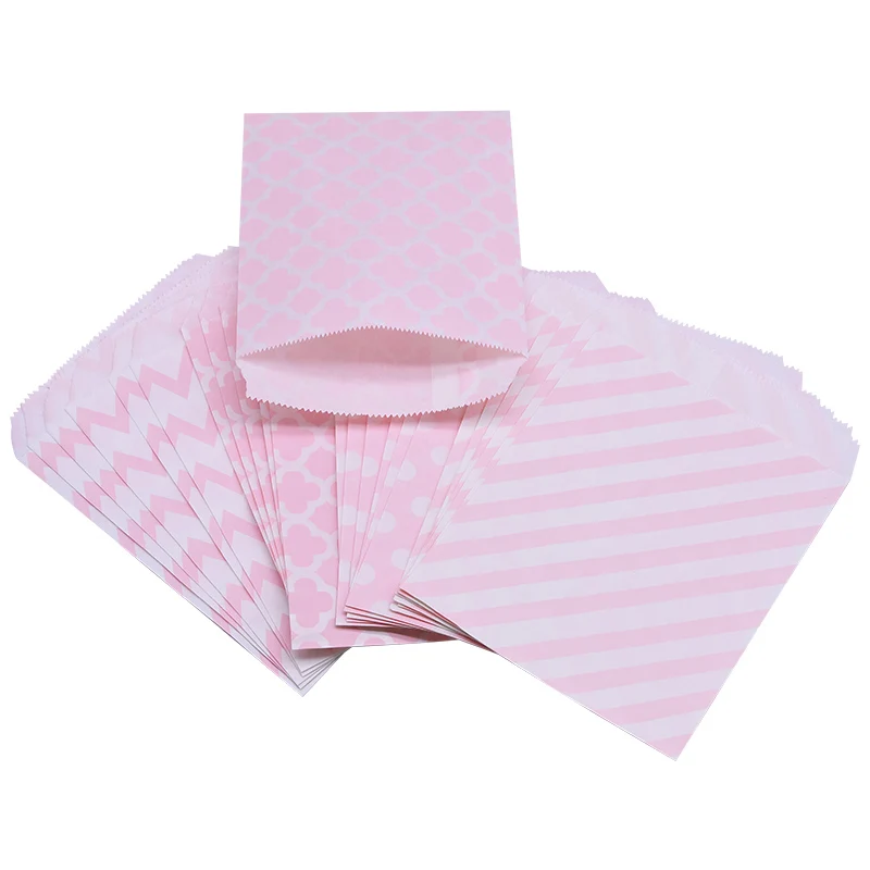 25/50pcs 18*13cm Kraft Paper Bags Wave Stripe Dot Gift Bag for Wedding Birthday Candy Snack Bag Festival Party Wrapping Supplies