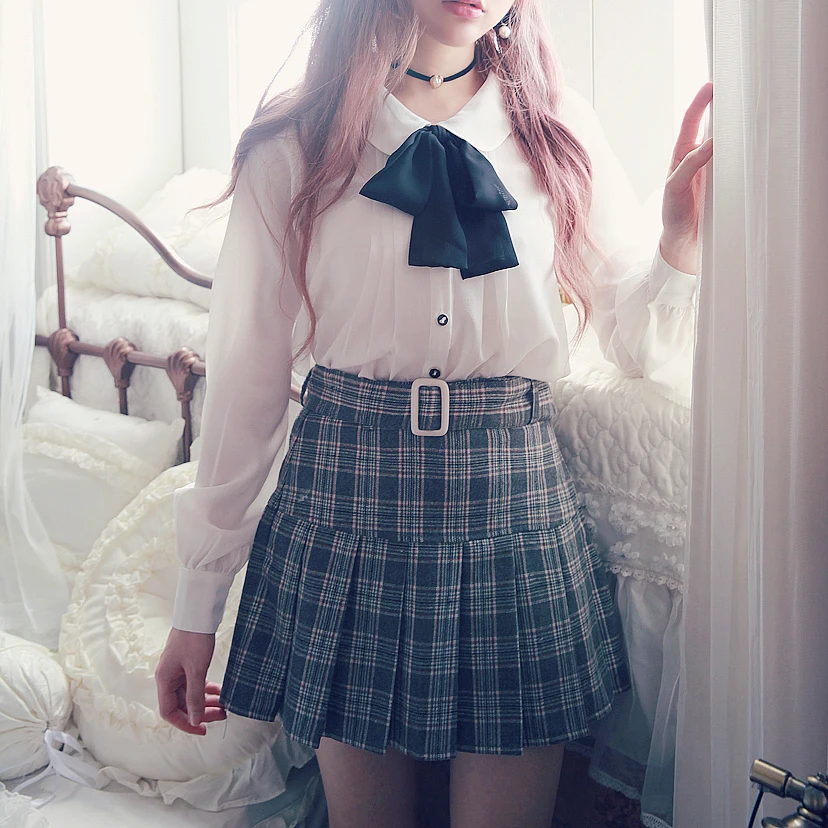 KEQI Bobon21 Милая юбка принцессы тонкая плиссированная клетчатая в студенческом