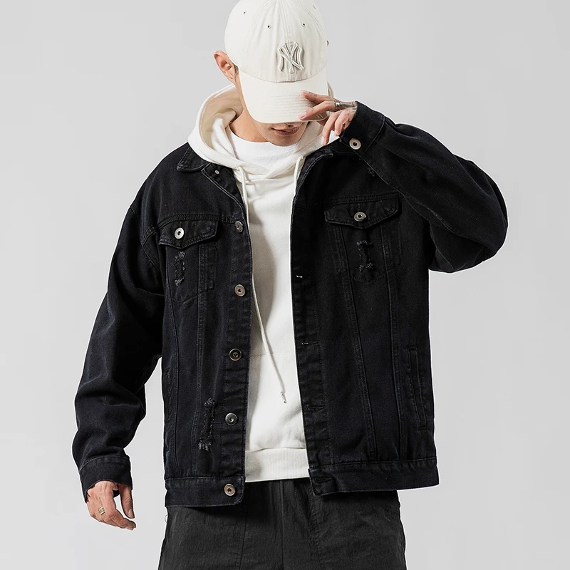 Весенняя и Осенняя джинсовая куртка с дырками Мужская мужская повседневная
