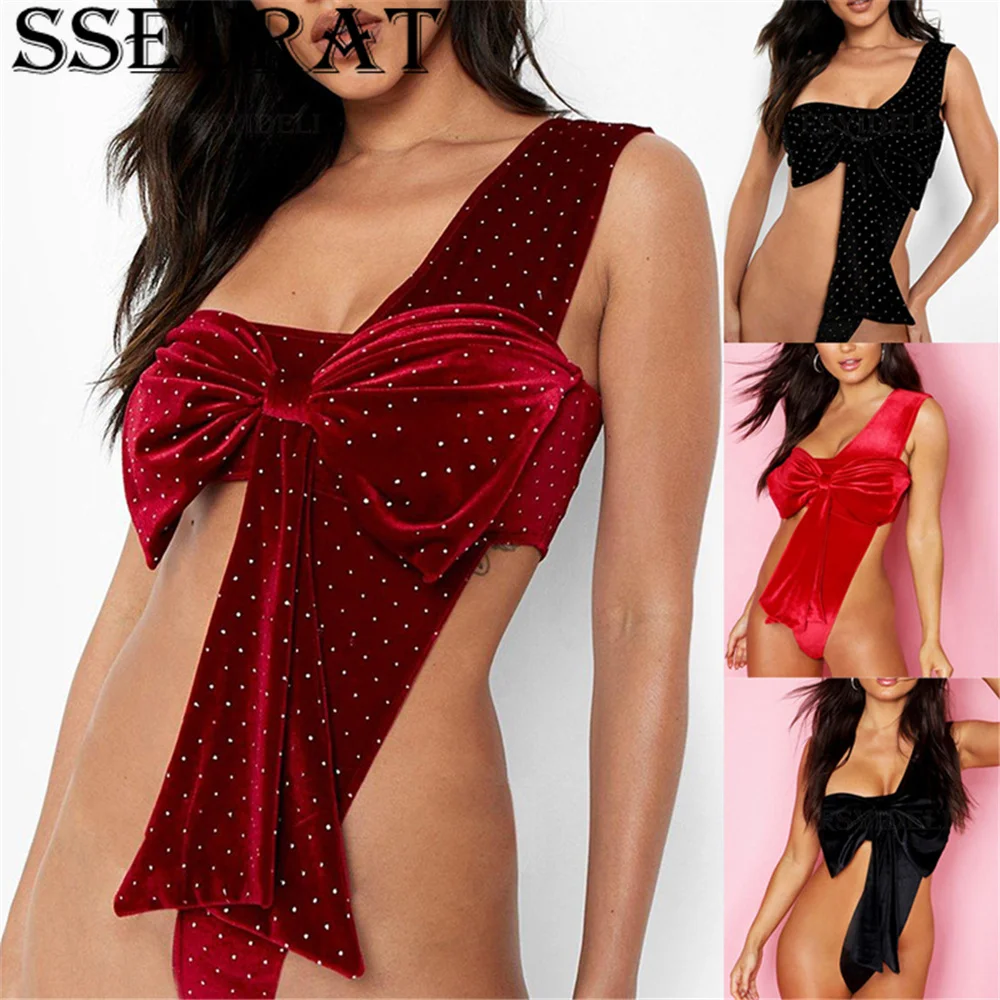 

Женское бархатное боди на одно плечо SSEURAT, однотонное элегантное сексуальное боди