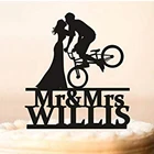 Пользовательский велосипедный Топпер для торта, Свадебный Топпер для торта, силуэты для невесты и жениха на велосипеде, силуэт для торта на велосипеде