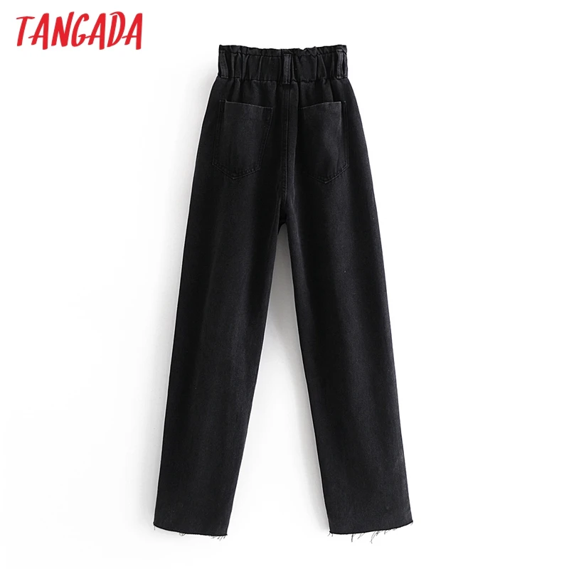 

Tangada 2021 Fashion Women Black High Waist Jeans Pants Long Trousers Strethy Waist Pockets Buttons Female Pants 3W66