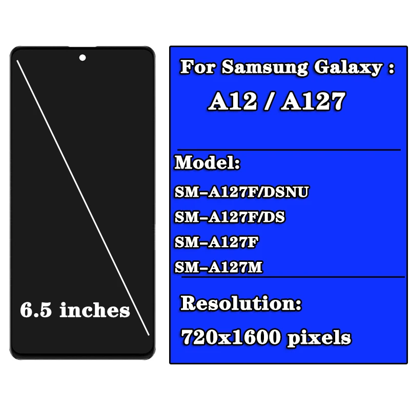 6 5 'Оригинальный ЖК-дисплей для Samsung Galaxy A12 Nacho LCD A127F A127M A127U сенсорный экран