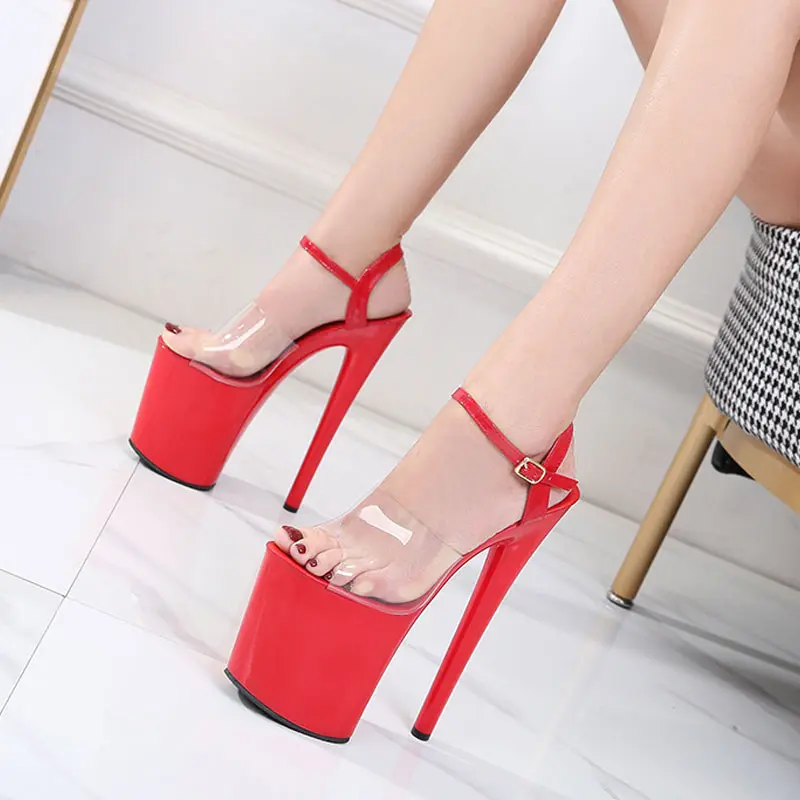 

Women Sandals Platform Model T Stage Shows Sexy Transparent Ultra High Heels 20CM Waterproof Sandale Female Pole Dancing Shoes