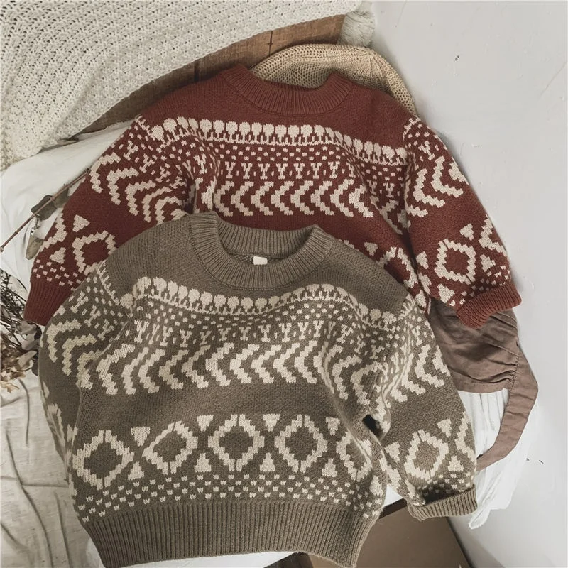 

Kids Girls Knitted Sweaters Winter New Korean Style Printed Pullovers Tops Baby Boys Casual Sweater Children's Clothing Fashion