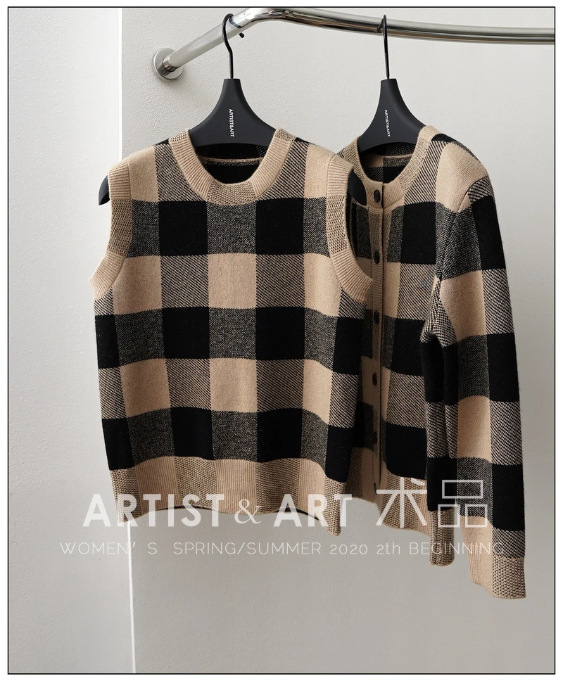 

Classic Plaid Cashmere Crop Top Women Vintage O-neck Sleeveless Knitted Tops Women 2020 Autumn Winter Clothes