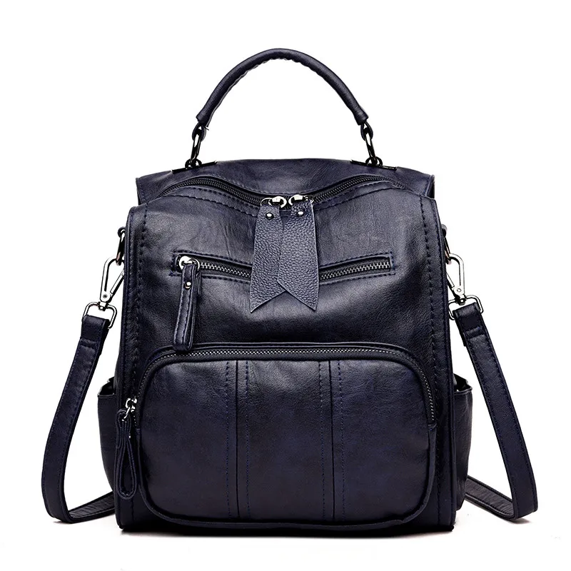 Sac A Dos Femme многофункциональные женские рюкзаки женский рюкзак винтажные школьные сумки для девочек мягкие кожаные сумки на плечо Mochilas - Цвет: BLUE