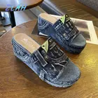 Новинка, джинсовая женская повседневная обувь, удобные сандалии на платформе, женские туфли с открытым носком для вечеринки, женская обувь