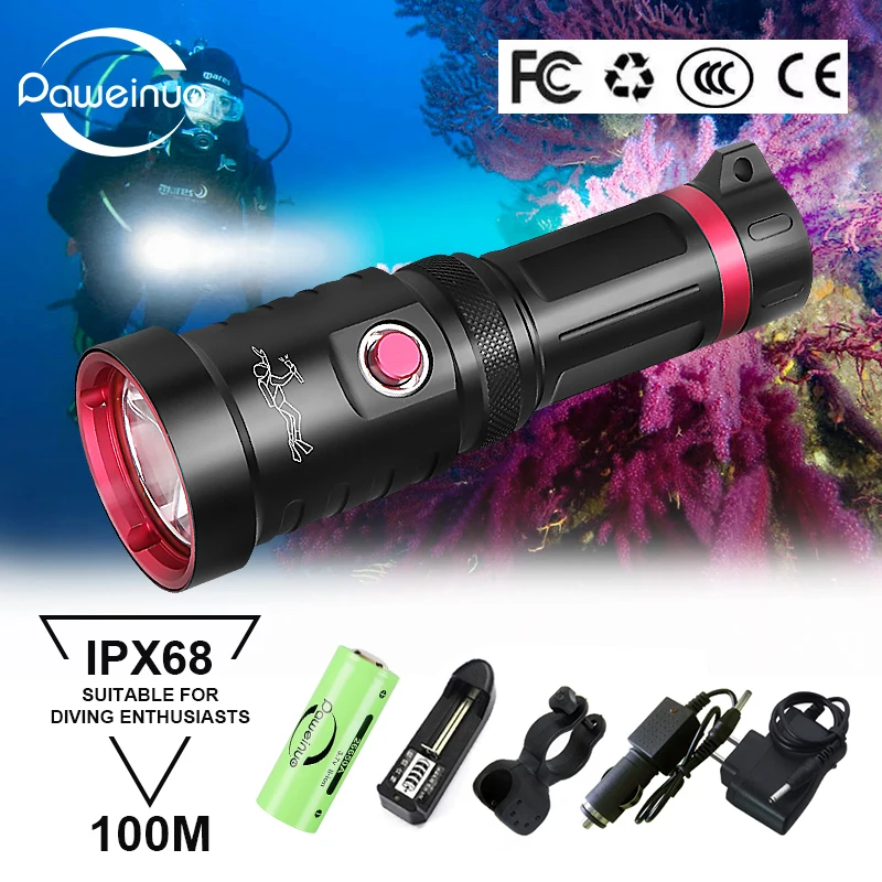

Paweinuo Most Poweruful XHP90.3 Diving Flashlight 18650 High Power Led Torch Underwater Lamp Waterproof Rechargeable Hand Light