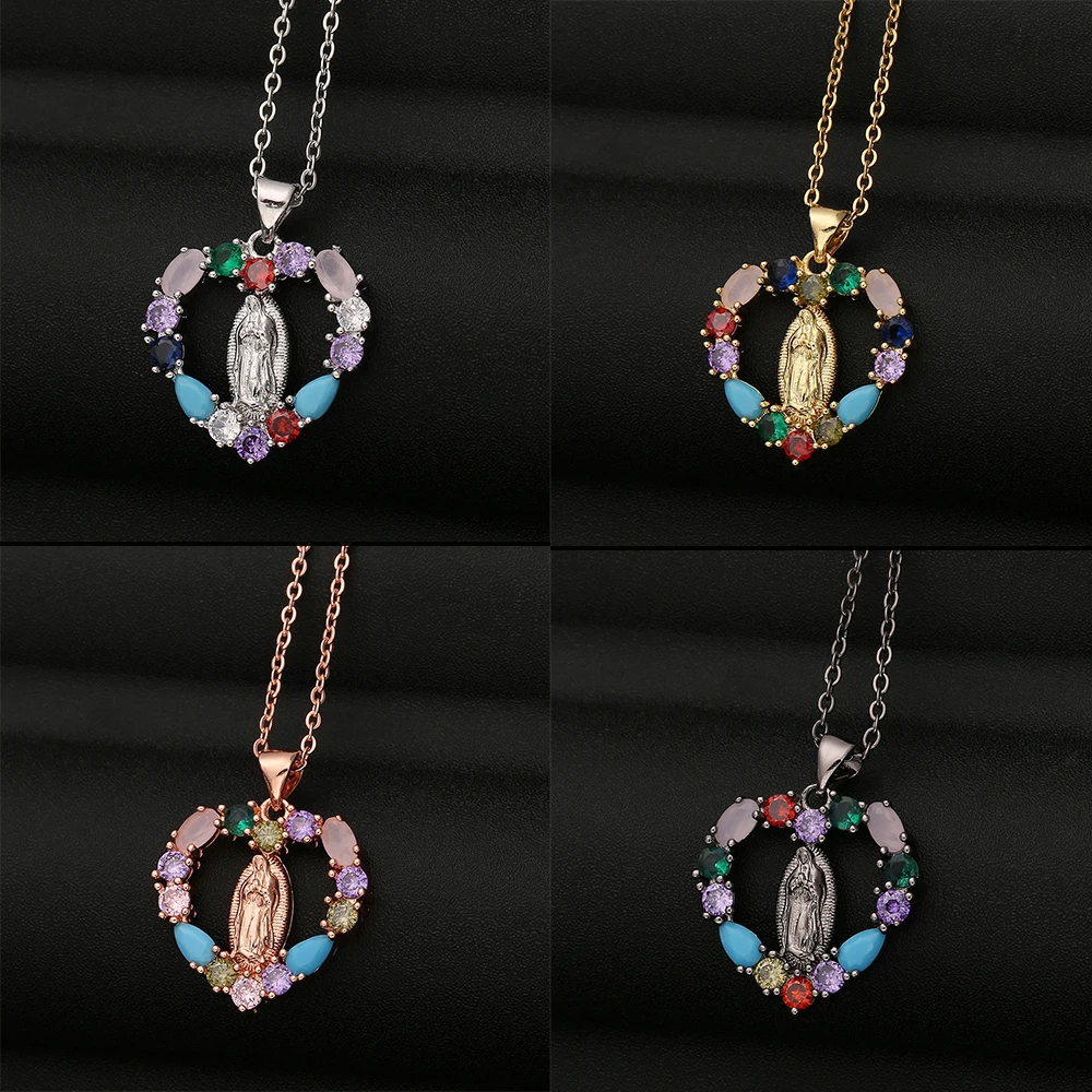 

Andshiny Изящные христианские Девы Мэри кулон ожерелье Красочный циркониевые подвески с любовным сердцем ожерелье Женское Ожерелье Ювелирные ...