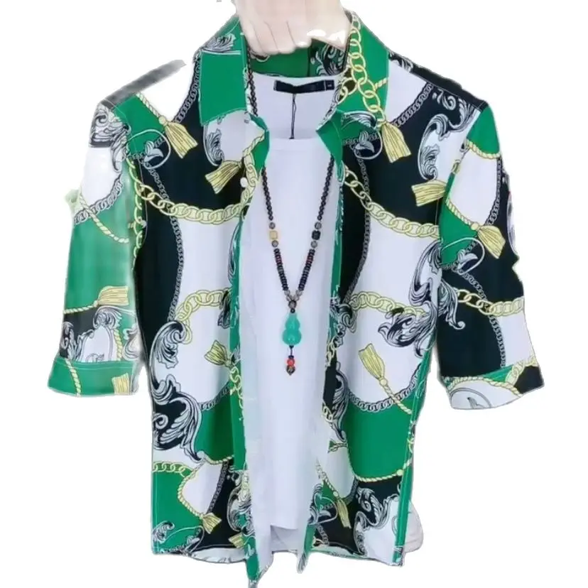 

2021 Summer New Shirt Men's Guy Slim-Fitting Cool Printed Short-Sleeved Top