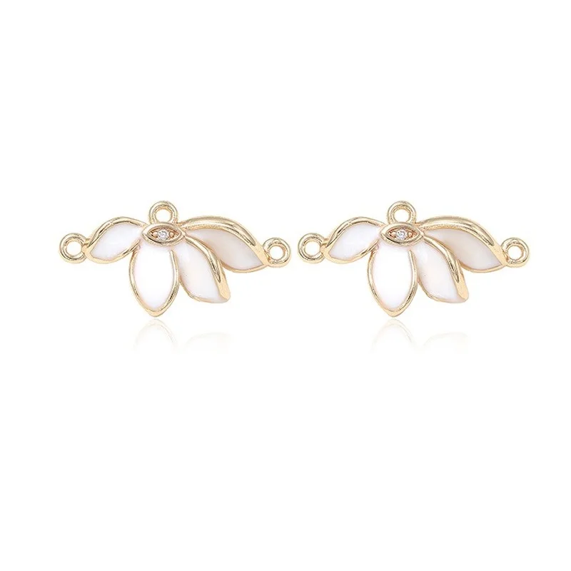 

2PC 14k Gold Plated Enamel Lotus Charms Fashion Earring Bracelet Diy Jewelry Making Connector Accessories