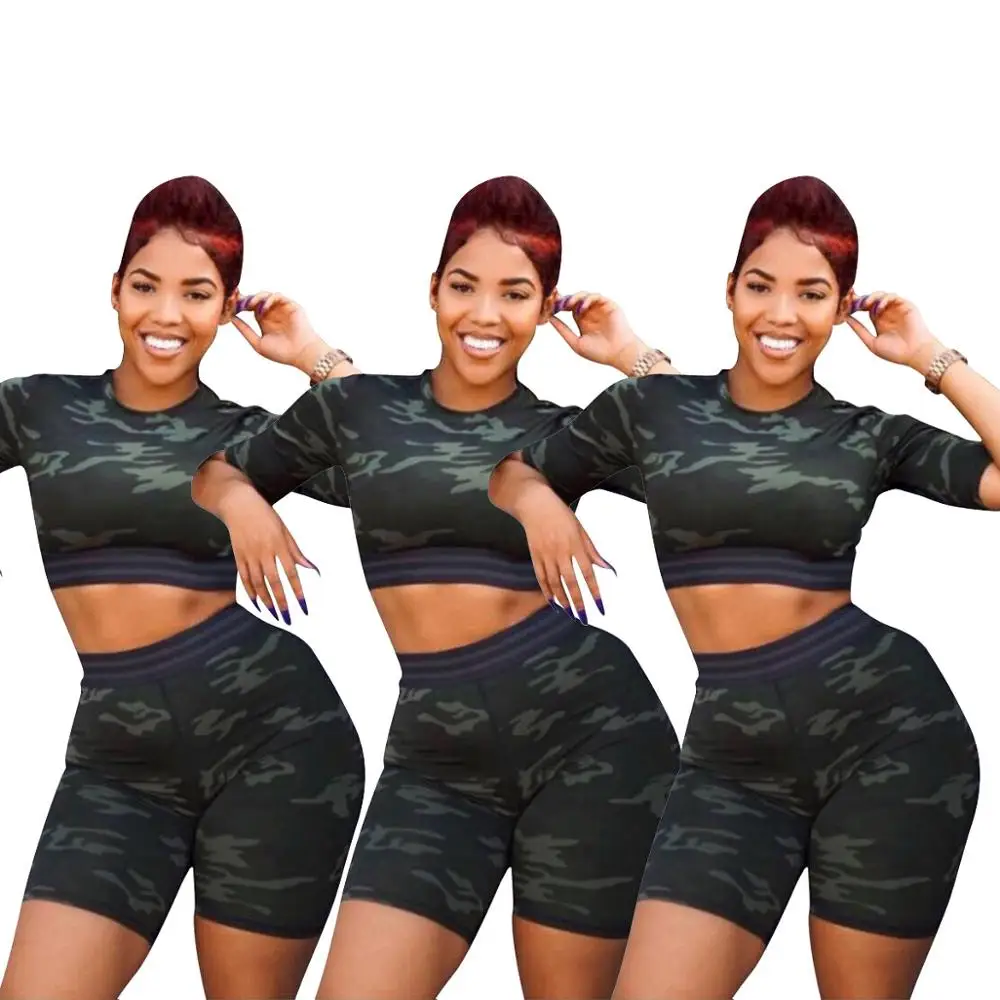 

Повседневный Камуфляжный комплект из двух предметов с принтом, короткий топ и короткие брюки, летний короткий спортивный костюм, женский се...