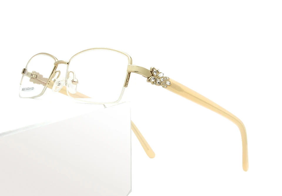 Rhinestone Women'S Eyeglasses Frame With Diamonds Golden Women Half Rim Metal Optical Frame Alloy Woman Square Glasses