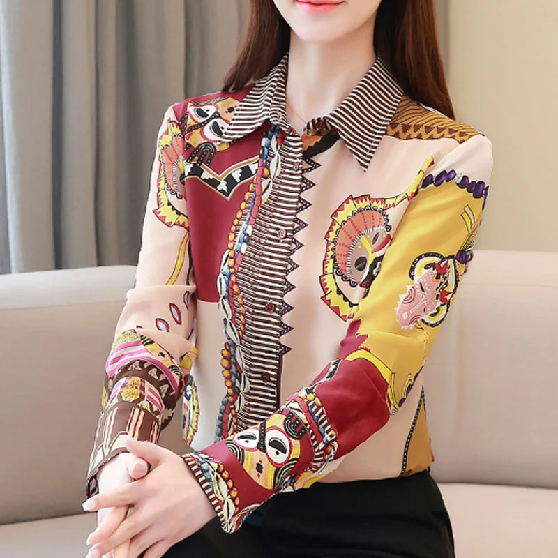 Blusas Mujer De Moda 2021 Весенняя шифоновая блузка OL женские топы на пуговицах с отложным