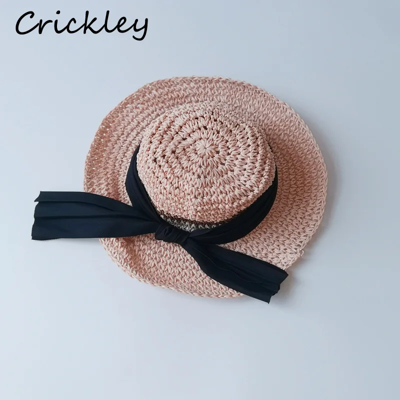 

Summer Toddler Girls Sun Hat Soft Breathable Basin Cap For Girl High Quality Retro Ribbon Outdoor Children Straw Sunshade Hat