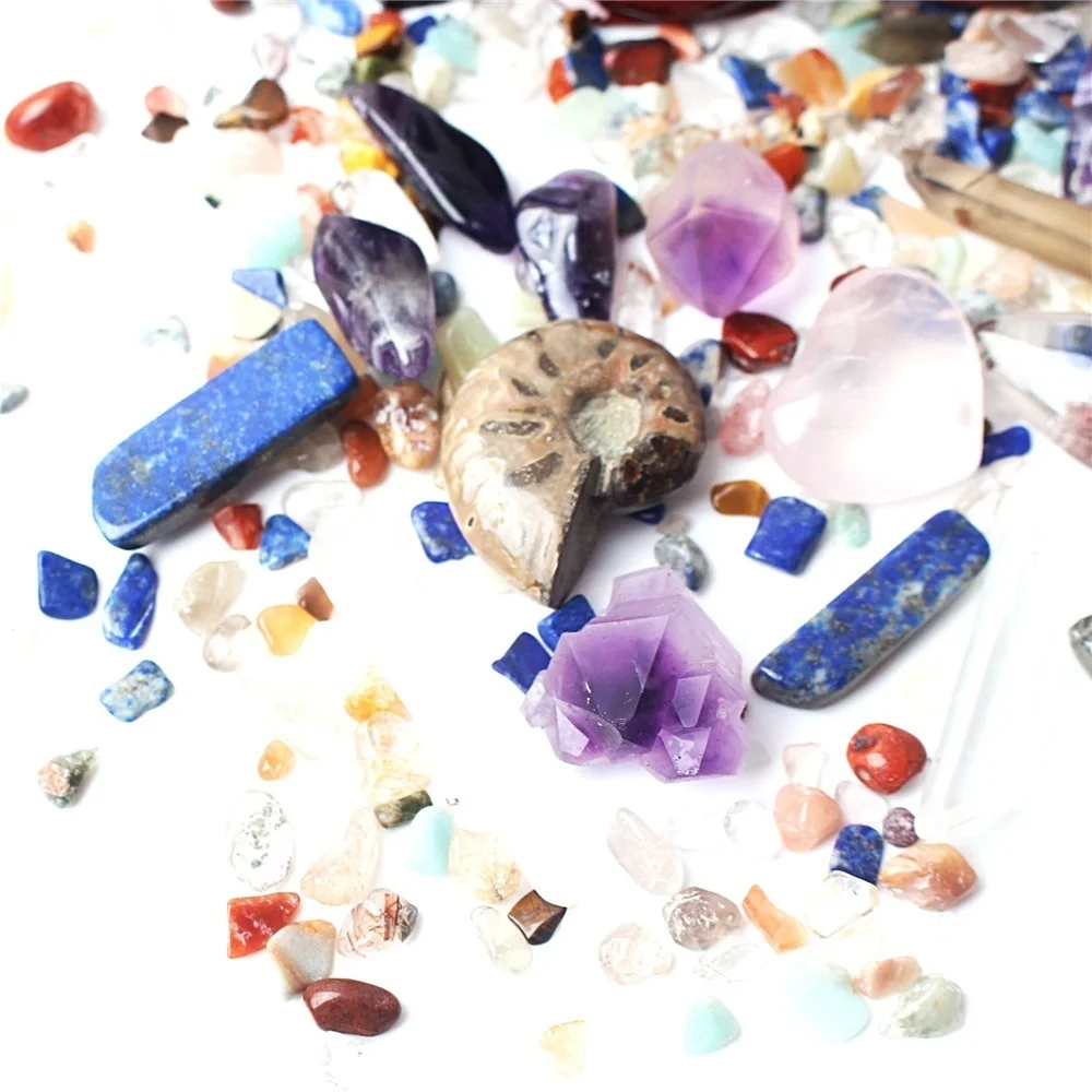 Красочные чакры кварцевый кристалл обелиск шар и гравий минеральные образцы