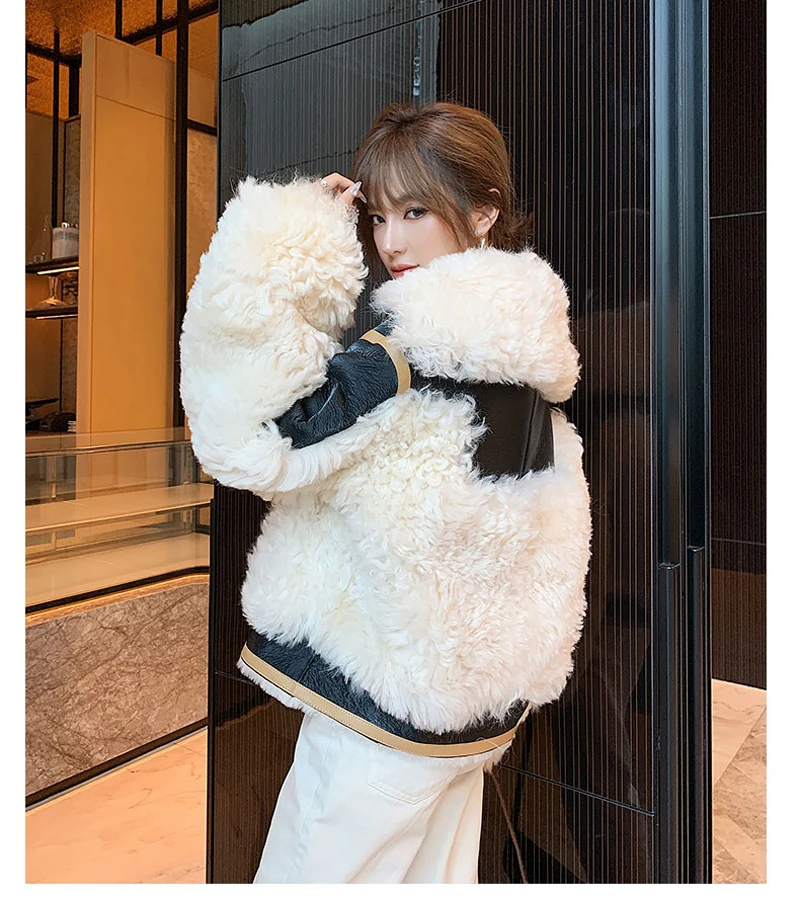 

High Quality Genuine Sheep Fur Coat Women Winter 2021 New Short Style Natural Wool Thick Warm Jacket Turn-Down Collar Fn001298