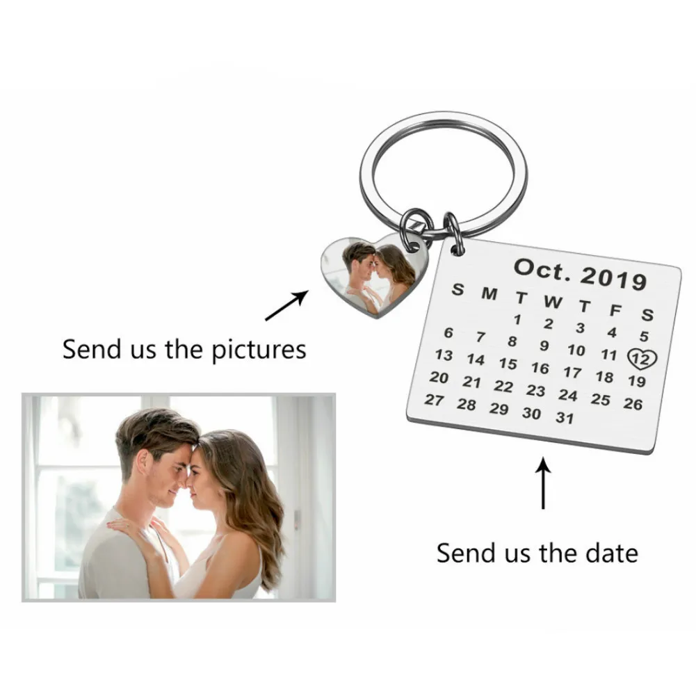 

Stainless Steel Custom Calendar Keychain Handwork Engraved Private Date Name Keyring Wedding Anniversary Boyfriend Gifts