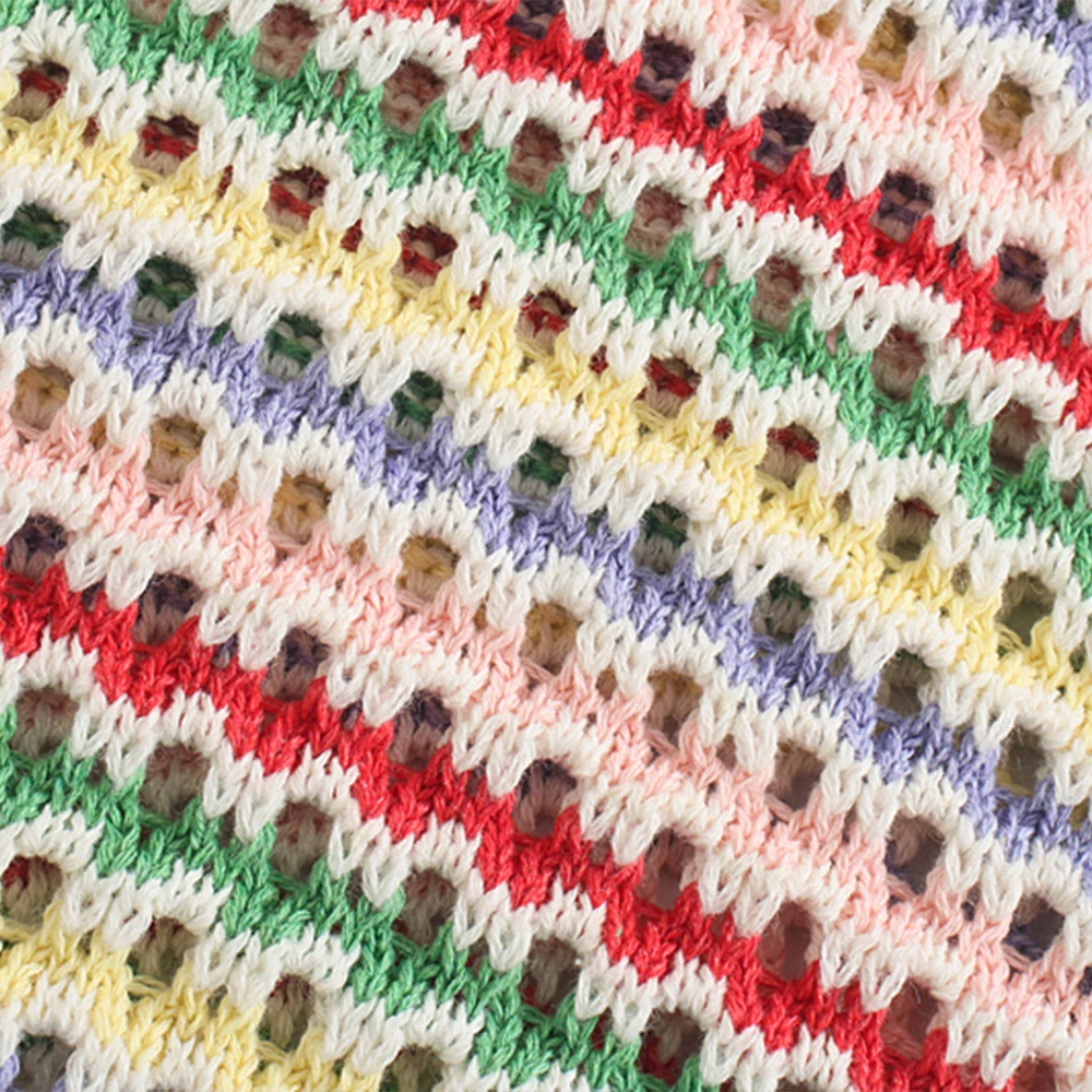 

New Rainbow Stripe cut-out T-Shirt Top Pullover round neck short sleeve female sweater in 2021 spring and Autumn