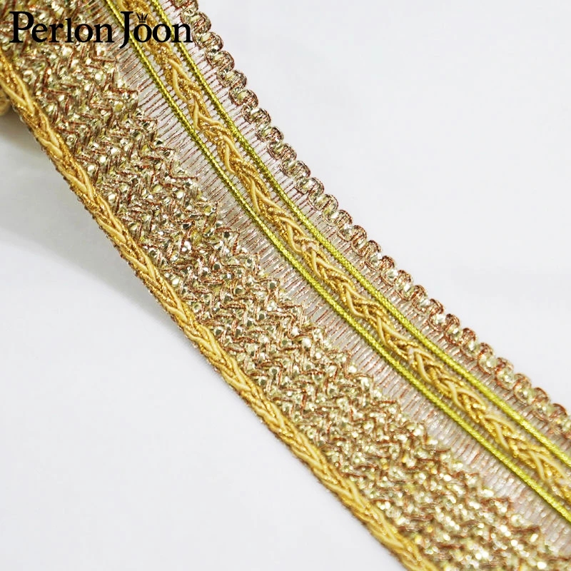 

10yards 50mm 2020 high quality gold thread african lace trim webbing sequinsskirt robe bags home decoration lace webbing ZD036