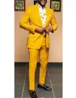 Модный желтый мужской костюм, облегающий костюм из двух предметов (пиджак + брюки), смокинги для жениха на свадьбу, официальный костюм, изготовленный на заказ полиэстер, для выпускного вечера