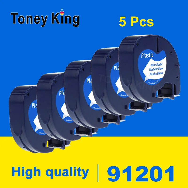 

Toney King 5PCS Dymo LetraTag 91201 12mm*4m Black on White Plastic Label Tape Compatible for LT-100H LT-100T LT-110T QX 50 XR