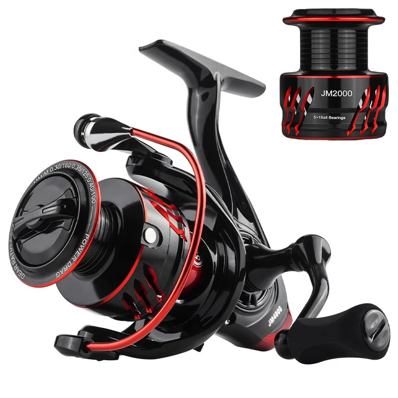 

TWIN POWER Same design Spinning Fishing Reel 5.2:1 Saltwater Fishing Tackle Extra spare spool MAX DRAG 18(LB) JM1000-JM6000