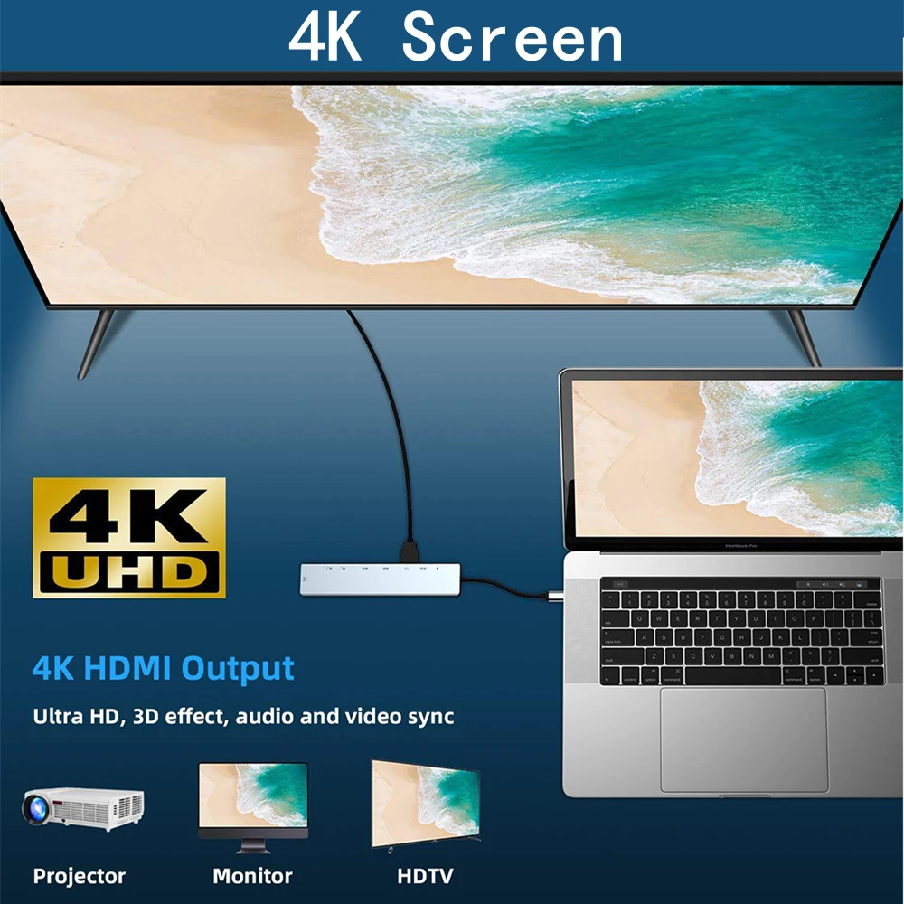 USB-разветвитель 5/6/8/11 в 1 4K HDMI RJ45 SD/TF VGA PD usb c hub laptop accessories pc аксессуары macbook пк
