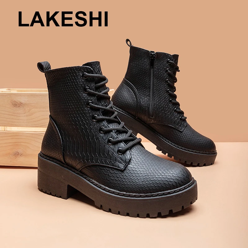Boots Female Women Shoes Ankle 2020 Autumn British Wind Zipper Leather Platform Female Short Boots Motorcycle Ankle shoes Lady
