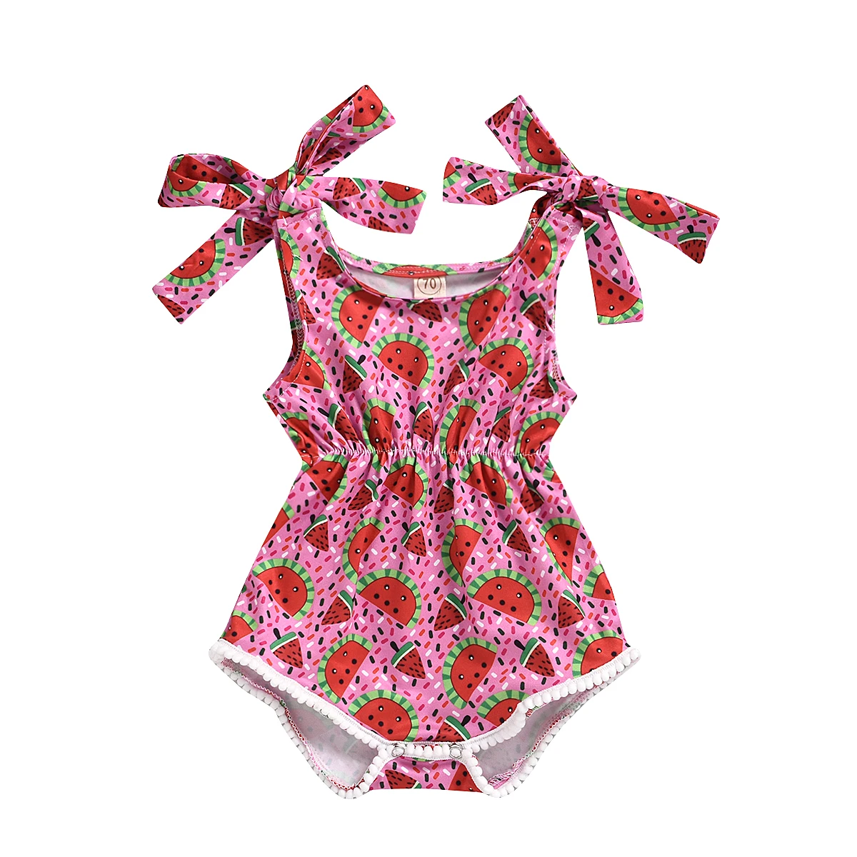 

Боди для новорожденных девочек 0-18 месяцев, летняя одежда с принтом арбуза, комбинезон без рукавов с поясом, костюм от солнца