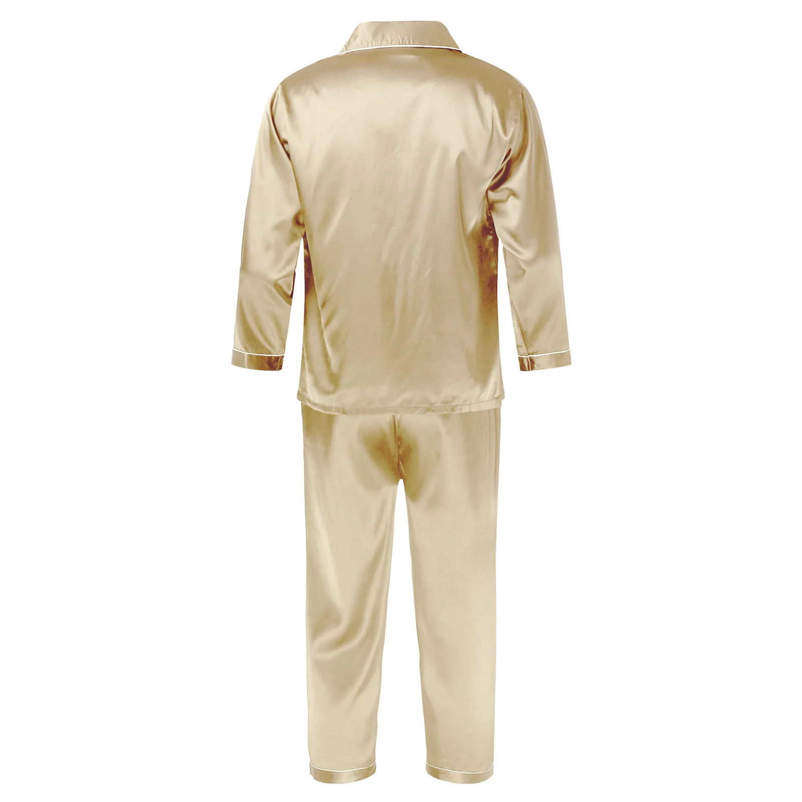 

Men Male Satin Casual Sleepwear Two-Piece Nightwear Leisure Wear Notched Collar Pocket Button Tops with Long Pants
