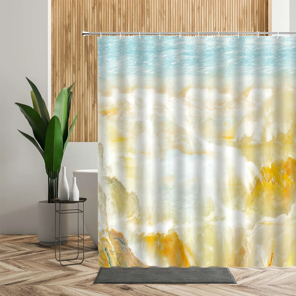 

Landscape Marble Pattern Shower Curtain Bath Chinese Style Bathroom Decor 3D Waterproof Backdrop Cloth Printed Home Curtains Set