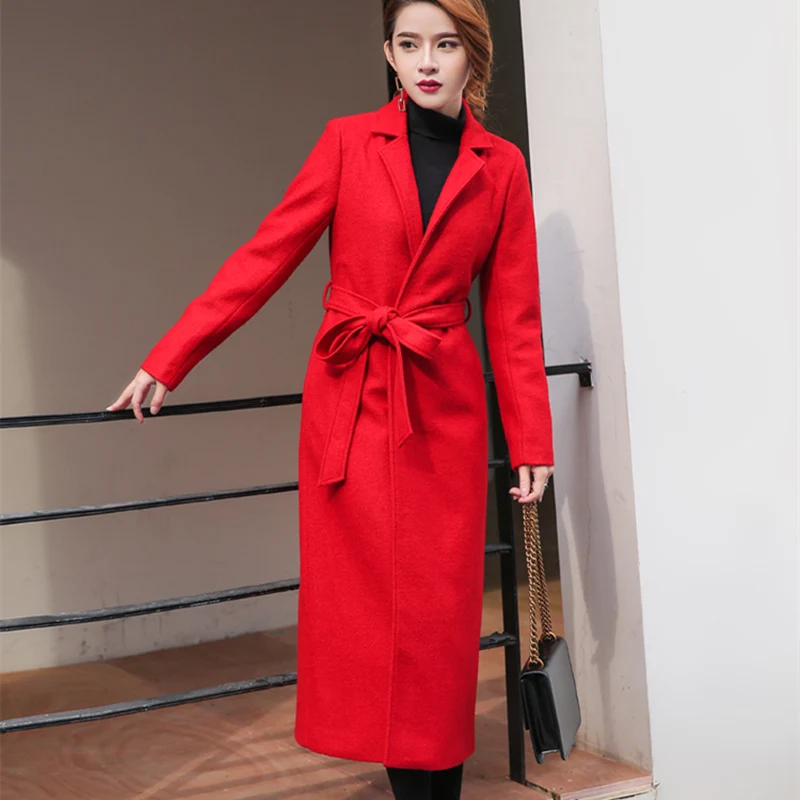 

Winter Autumn Women Sashes Mandarin Collar Open Stitch Wool Coat Female Slim Fashion Comfortable Temperament Tweet Coat ZX1081